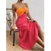 imageMakeMeChic Womens Twist Front Colorblock Tube Dress Cut Out Shirred Sleeveless Strapless Flared Maxi DressOrange and Red