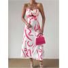 imageMakeMeChic Womens Twist Front Colorblock Tube Dress Cut Out Shirred Sleeveless Strapless Flared Maxi DressWhite and Pink