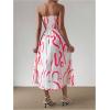 imageMakeMeChic Womens Twist Front Colorblock Tube Dress Cut Out Shirred Sleeveless Strapless Flared Maxi DressWhite and Pink