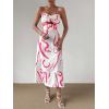 imageMakeMeChic Womens Twist Front Colorblock Tube Dress Cut Out Shirred Sleeveless Strapless Flared Maxi DressWhite and Pink