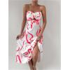 imageMakeMeChic Womens Twist Front Colorblock Tube Dress Cut Out Shirred Sleeveless Strapless Flared Maxi DressWhite and Pink