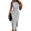 imageMakeMeChic Womens Casual Striped Twist Front Split Thigh Round Neck Sleeveless Summer Tank DressesBlack and White