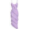imageMakeMeChic Womens Elegant V Neck Ruffle Trim Cocktail Dress Spaghetti Strap Asymmetrical Hem Midi DressMauve Purple