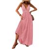 imageMakeMeChic Womens Summer Blue and White Floral Dress Boho Backless Maxi Sundress Spaghetti Strap Flowy DressPink
