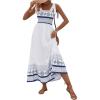 imageMakeMeChic Womens Summer Floral Dresses 2025 Beach Vacation Casual Blue and White Long Maxi SundressesGeometric Blue and White
