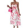 imageMakeMeChic Womens Twist Front Colorblock Tube Dress Cut Out Shirred Sleeveless Strapless Flared Maxi DressWhite and Pink