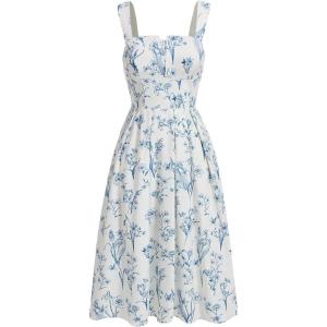 imageMakeMeChic Womens Floral Summer Dress A Line Wide Strap Flare Midi Cami DressesBlue