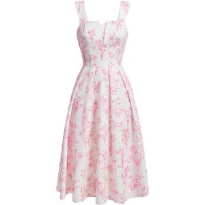 imageMakeMeChic Womens Floral Summer Dress A Line Wide Strap Flare Midi Cami DressesPink
