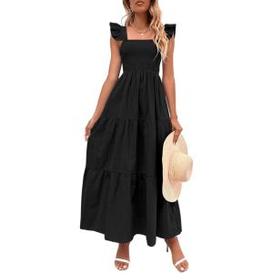 imageMakeMeChic Womens Summer Floral Dresses 2025 Beach Vacation Casual Blue and White Long Maxi SundressesB Black