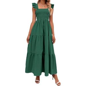 imageMakeMeChic Womens Summer Floral Dresses 2025 Beach Vacation Casual Blue and White Long Maxi SundressesDark Green