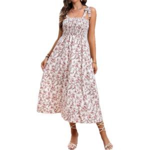 imageMakeMeChic Womens Summer Floral Dresses 2025 Beach Vacation Casual Blue and White Long Maxi SundressesFloral White