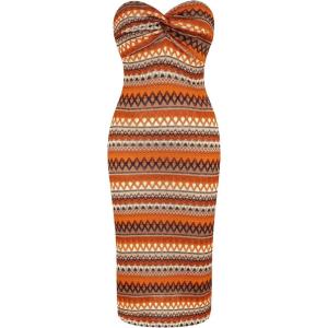 imageMakeMeChic Womens Twist Strapless Bandeau Tube Dress Geo Striped Sleeveless Long Bodycon SundressYellow