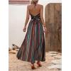imageMakeMeChic Womens Boho Striped Print Halter Neck Tie Back Maxi Dress Split Thigh High Waist Summer Cami DressBrown