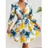 imageMakeMeChic Womens Floral Dress Deep V Neck Lantern Sleeve Cut Out A Line Elegant Mini DressesMulticolor