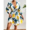 imageMakeMeChic Womens Floral Dress Deep V Neck Lantern Sleeve Cut Out A Line Elegant Mini DressesMulticolor