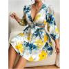 imageMakeMeChic Womens Floral Dress Deep V Neck Lantern Sleeve Cut Out A Line Elegant Mini DressesMulticolor