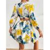 imageMakeMeChic Womens Floral Dress Deep V Neck Lantern Sleeve Cut Out A Line Elegant Mini DressesMulticolor
