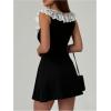 imageMakeMeChic Womens Floral Lace Color Block Mini Dress Bow Knot A Line Short DressesWhite and Black