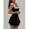 imageMakeMeChic Womens Floral Lace Color Block Mini Dress Bow Knot A Line Short DressesWhite and Black