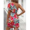 imageMakeMeChic Womens Floral Print Wrap Mini Dress One Shoulder Puff Sleeve Short DressesMulticolor
