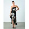 imageMakeMeChic Womens Floral Sleeveless Tube Dress Summer Ruched Mesh Hem Ruffle Maxi DressBlack