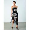 imageMakeMeChic Womens Floral Sleeveless Tube Dress Summer Ruched Mesh Hem Ruffle Maxi DressBlack