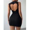 imageMakeMeChic Womens Heart Cut Out Tank Dress Sleeveless Bodycon Party Mini DressesBlack