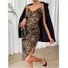 imageMakeMeChic Womens Leopard Print Cami Dress Ruched Split Midi DressesBrown