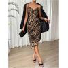 imageMakeMeChic Womens Leopard Print Cami Dress Ruched Split Midi DressesBrown