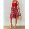 imageMakeMeChic Womens Maternity Floral Print Sleeveless Knitted Belted Flowy Short Tank DressBurgundy
