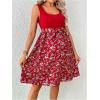 imageMakeMeChic Womens Maternity Floral Print Sleeveless Knitted Belted Flowy Short Tank DressBurgundy