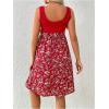 imageMakeMeChic Womens Maternity Floral Print Sleeveless Knitted Belted Flowy Short Tank DressBurgundy