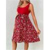 imageMakeMeChic Womens Maternity Floral Print Sleeveless Knitted Belted Flowy Short Tank DressBurgundy