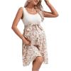 imageMakeMeChic Womens Maternity Floral Print Sleeveless Knitted Belted Flowy Short Tank DressKhaki