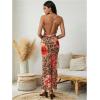 imageMakeMeChic Womens Mesh Cheetah Floral Maxi Coverup Dress Cowlneck Backless Criss Cross Beach DressMulticolor