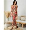 imageMakeMeChic Womens Mesh Cheetah Floral Maxi Coverup Dress Cowlneck Backless Criss Cross Beach DressMulticolor