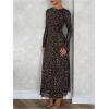 imageMakeMeChic Womens Mesh Leopard Print Dress Bell Sleeve Lettuce Trim Bodycon Maxi DressesBlack
