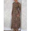 imageMakeMeChic Womens Mesh Leopard Print Dress Bell Sleeve Lettuce Trim Bodycon Maxi DressesBrown
