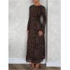 imageMakeMeChic Womens Mesh Leopard Print Dress Bell Sleeve Lettuce Trim Bodycon Maxi DressesDeep Brown