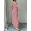 imageMakeMeChic Womens Mesh One Shoulder Dress Ruched Drawstring Long Sleeve Dresses Split Thight Maxi DressesDusty Pink