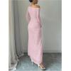 imageMakeMeChic Womens Mesh One Shoulder Dress Ruched Drawstring Long Sleeve Dresses Split Thight Maxi DressesPink