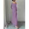 imageMakeMeChic Womens Mesh One Shoulder Dress Ruched Drawstring Long Sleeve Dresses Split Thight Maxi DressesPurple