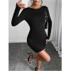 imageMakeMeChic Womens Open Back Long Sleeve Backless Round Neck Slim Fit Bodycon Mini DressBlack