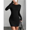 imageMakeMeChic Womens Open Back Long Sleeve Backless Round Neck Slim Fit Bodycon Mini DressBlack