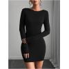 imageMakeMeChic Womens Open Back Long Sleeve Backless Round Neck Slim Fit Bodycon Mini DressBlack