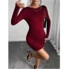 imageMakeMeChic Womens Open Back Long Sleeve Backless Round Neck Slim Fit Bodycon Mini DressBurgundy
