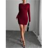 imageMakeMeChic Womens Open Back Long Sleeve Backless Round Neck Slim Fit Bodycon Mini DressBurgundy