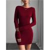 imageMakeMeChic Womens Open Back Long Sleeve Backless Round Neck Slim Fit Bodycon Mini DressBurgundy