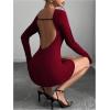 imageMakeMeChic Womens Open Back Long Sleeve Backless Round Neck Slim Fit Bodycon Mini DressBurgundy
