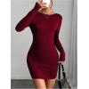 imageMakeMeChic Womens Open Back Long Sleeve Backless Round Neck Slim Fit Bodycon Mini DressBurgundy